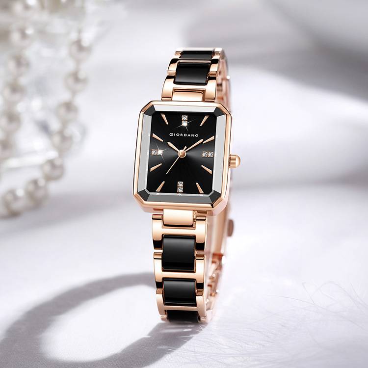 Giordano Classic Rectangular Dial Watch For Women With Crystal Markers And Dual Tone Stainless Steel Strap : GZ-60101-11
