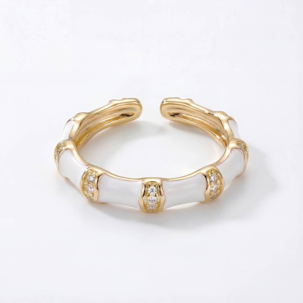 Korean Ivory Enamel & Gold Bamboo Wrap Ring : YUFSRG005-WH