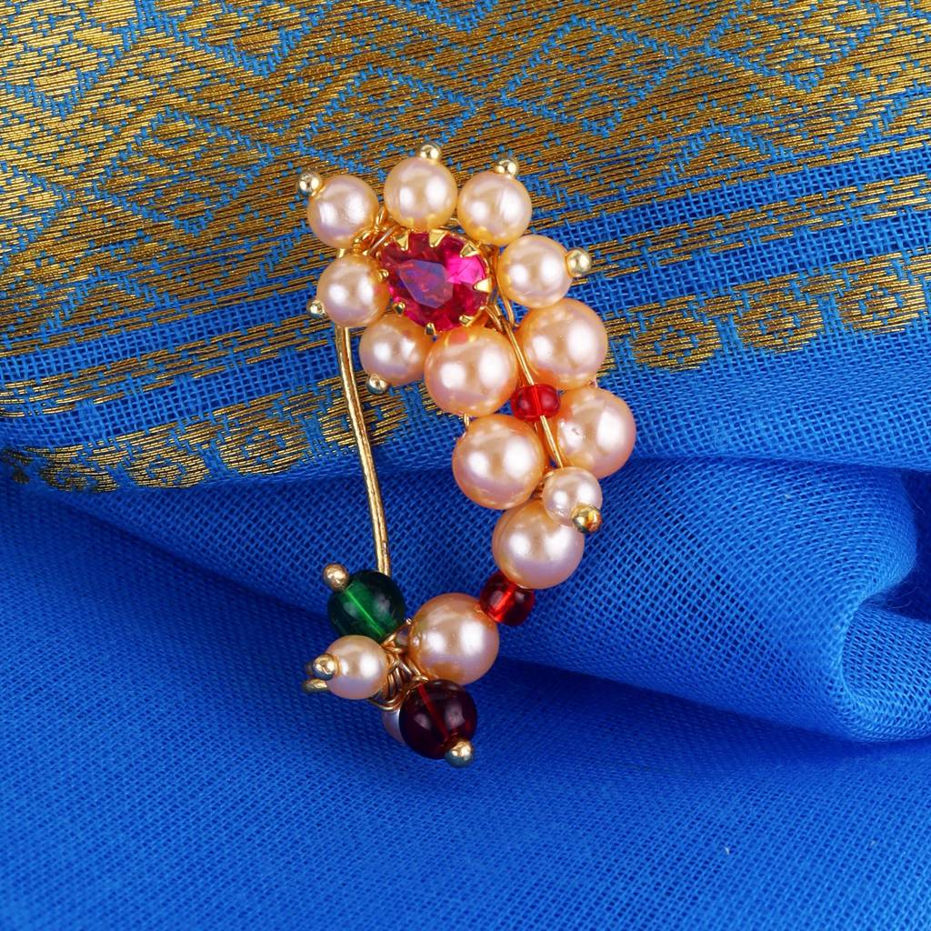 Traditional Appealing Oval Shape Gold Plated Combo Set Of 2 Maharashtrian Nosepin / Nath Without  : 98NT-O30Gold-9_98NT-O32-10