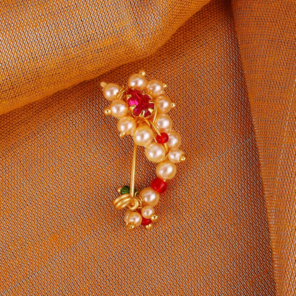 Traditional Astonish Oval Shape Gold Plated Combo Set Of 2 Maharashtrian Nosepin / Nath Without Pierc : 98NT-O40-11_98NT-P72-8