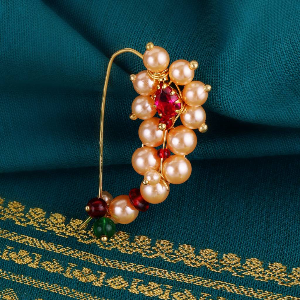 Traditional Brilliant Oval Shape Gold Plated Combo Set Of 2 Maharashtrian Nosepin / Nath Without Pier : 98NT-O20-91_98NT-O72-8