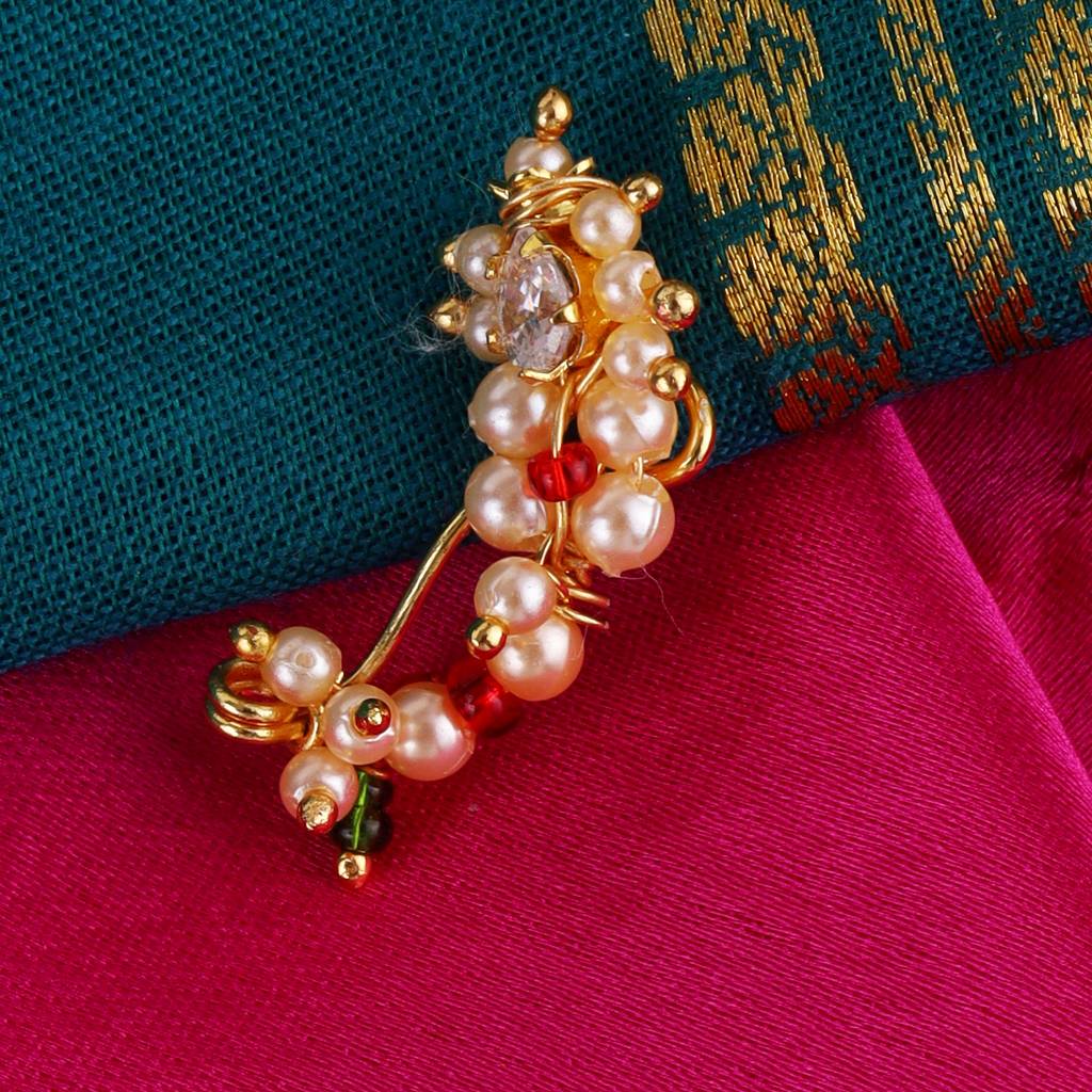 Traditional Brilliant Oval Shape Gold Plated Combo Set Of 2 Maharashtrian Nosepin / Nath Without P : 98NT-O72-8_98NT-P72GOLD-8