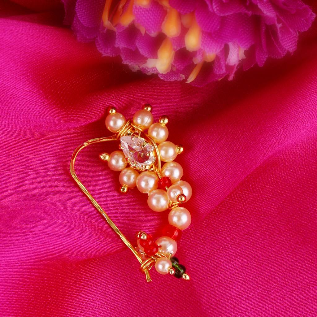 Traditional Beautiful Oval Shape Gold Plated Combo Set Of 2 Maharashtrian Nosepin / Nath Without P : 98NT-P30Gold-9_98NT-P60-8