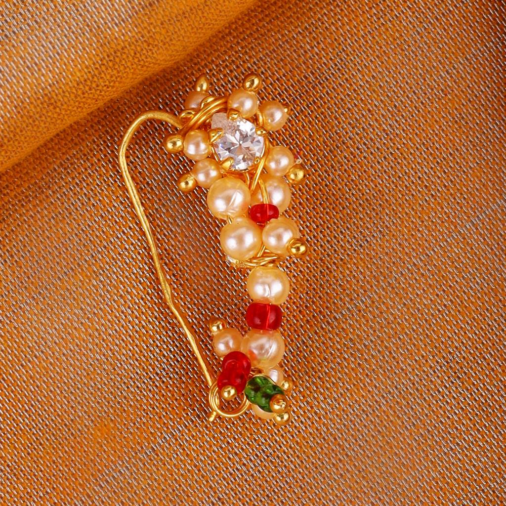 Traditional Astonish Oval Shape Gold Plated Combo Set Of 2 Maharashtrian Nosepin / Nath Without Pierc : 98NT-O40-11_98NT-P72-8