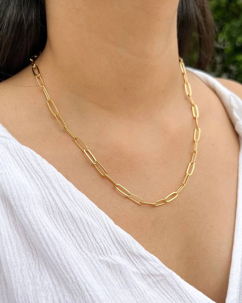 18K Gold Pated Thin Paper Clip Chain Necklace : N54