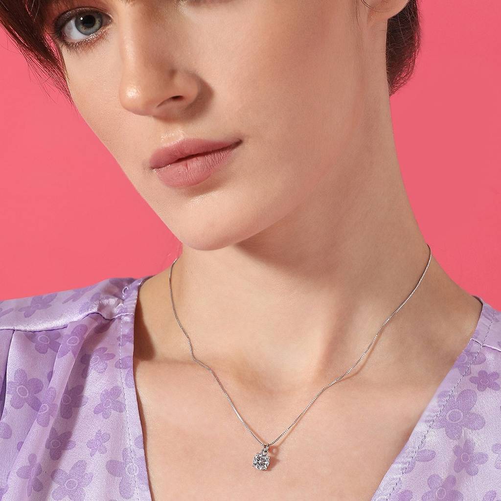 Solitaire 925 Silver Necklace Chain : PEN-30013-C
