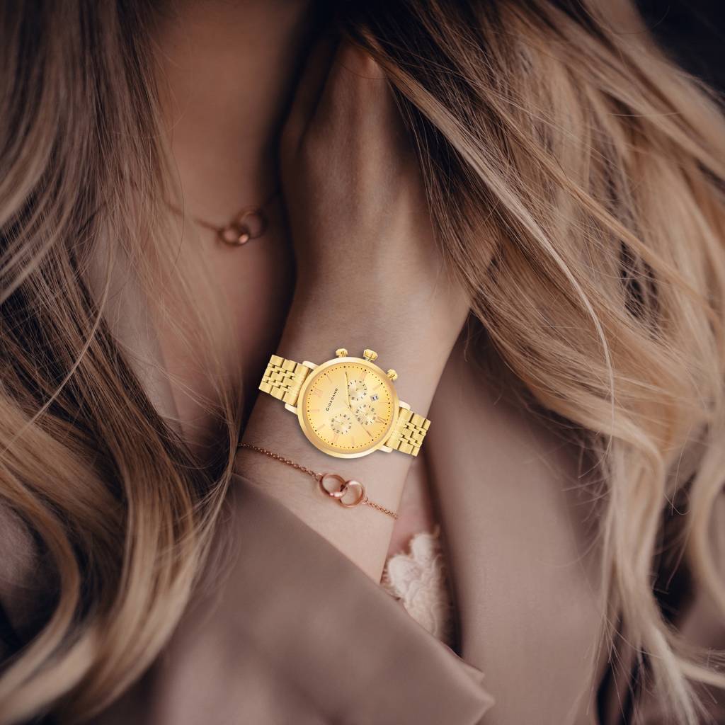 Giordano Analog Multifunction Watch For Women | Curved Glass, Stainless Steel Strap, Date Display And Roman Indi : GZ-60072-44