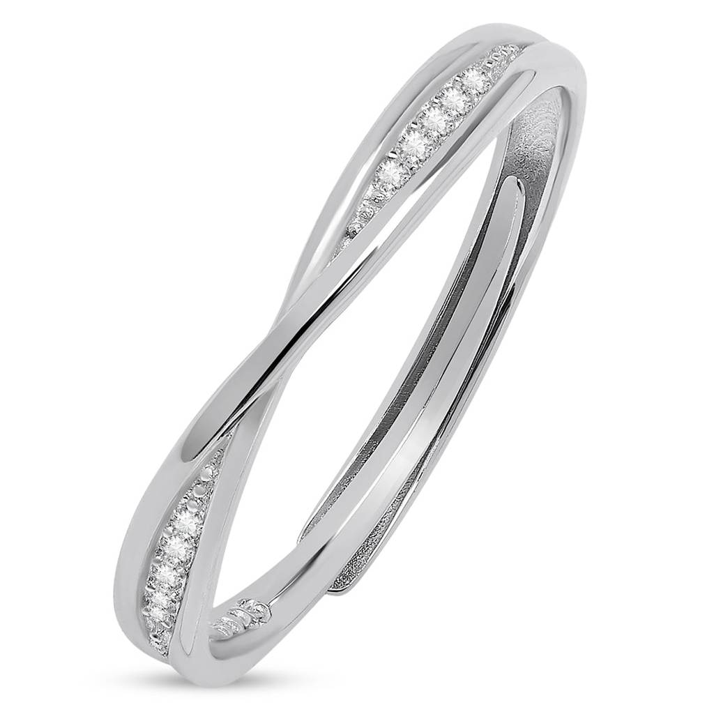 Minimal Rhodium Plated Cz Studded 925 Sterling Silver Women Ring (Adjustable) : RNG-40112