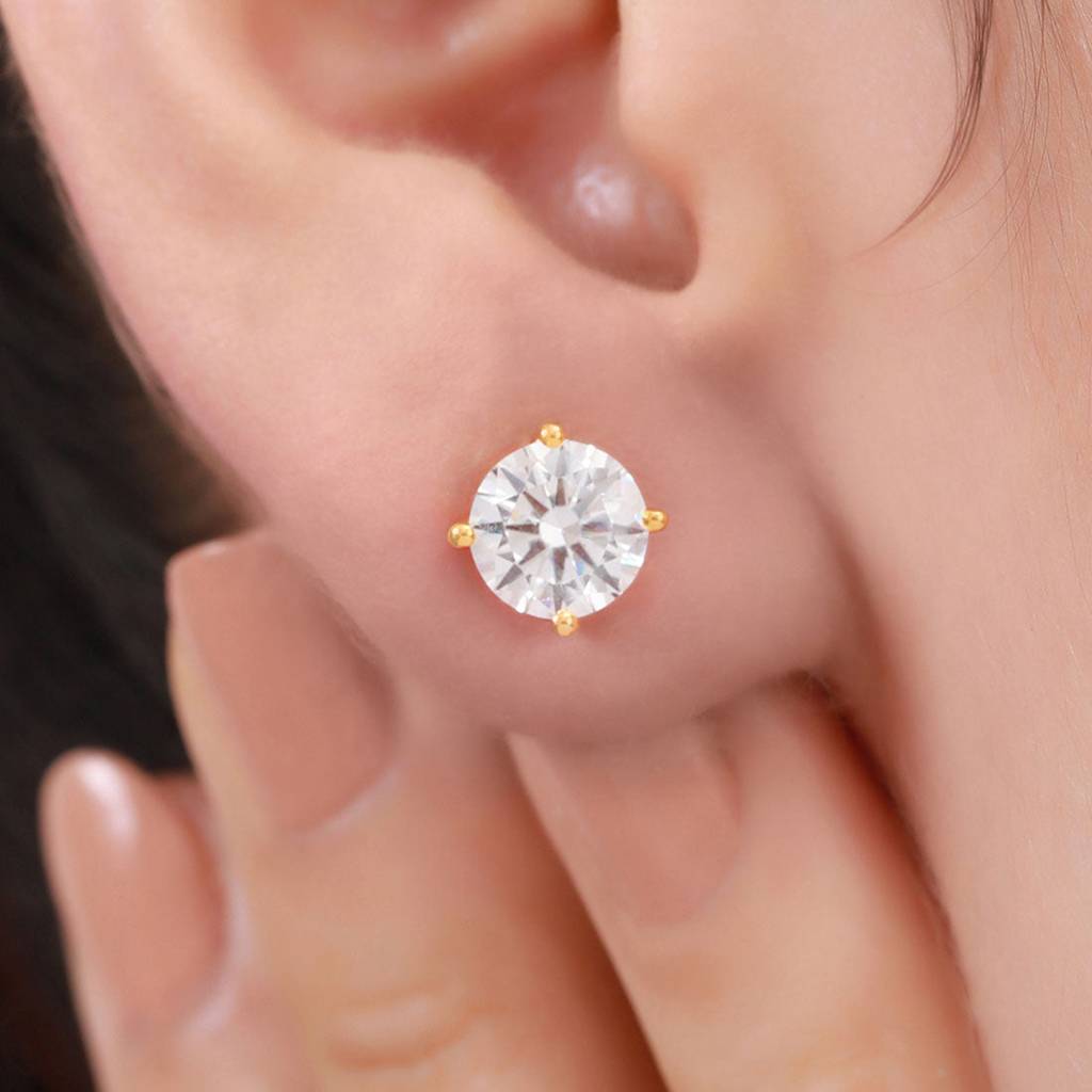 Dazzling Solitude Gold-Plated 925 Sterling Silver Stud Earrings : EAR-20047-G