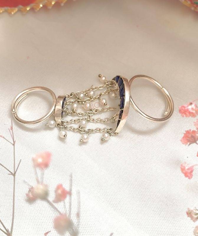 925 Pure Silver Pardaah Ring In Blue Glass Stone : RG028