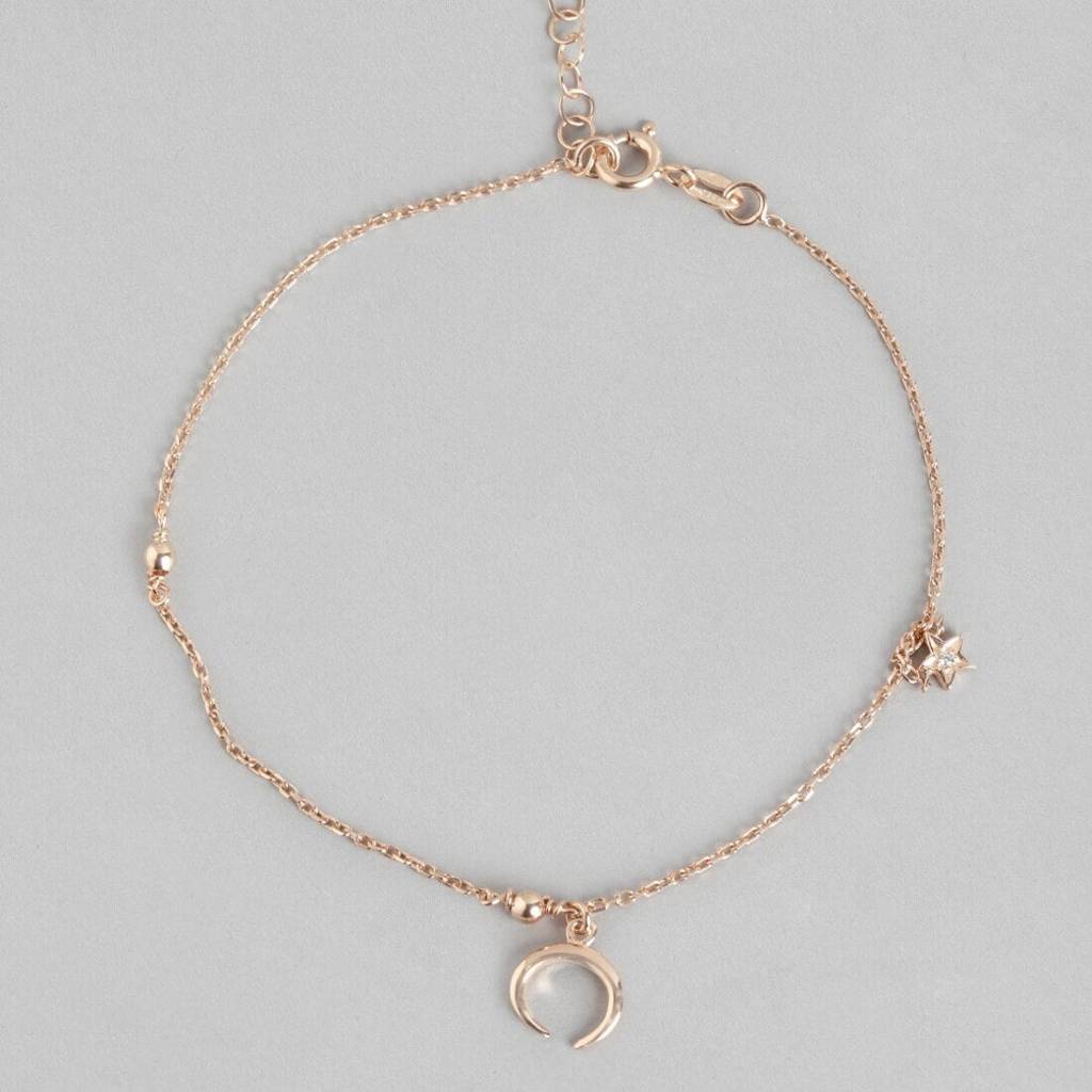 The Moon 925 Sterling Silver Anklet In Rose Gold : ANK-60058-PAIR