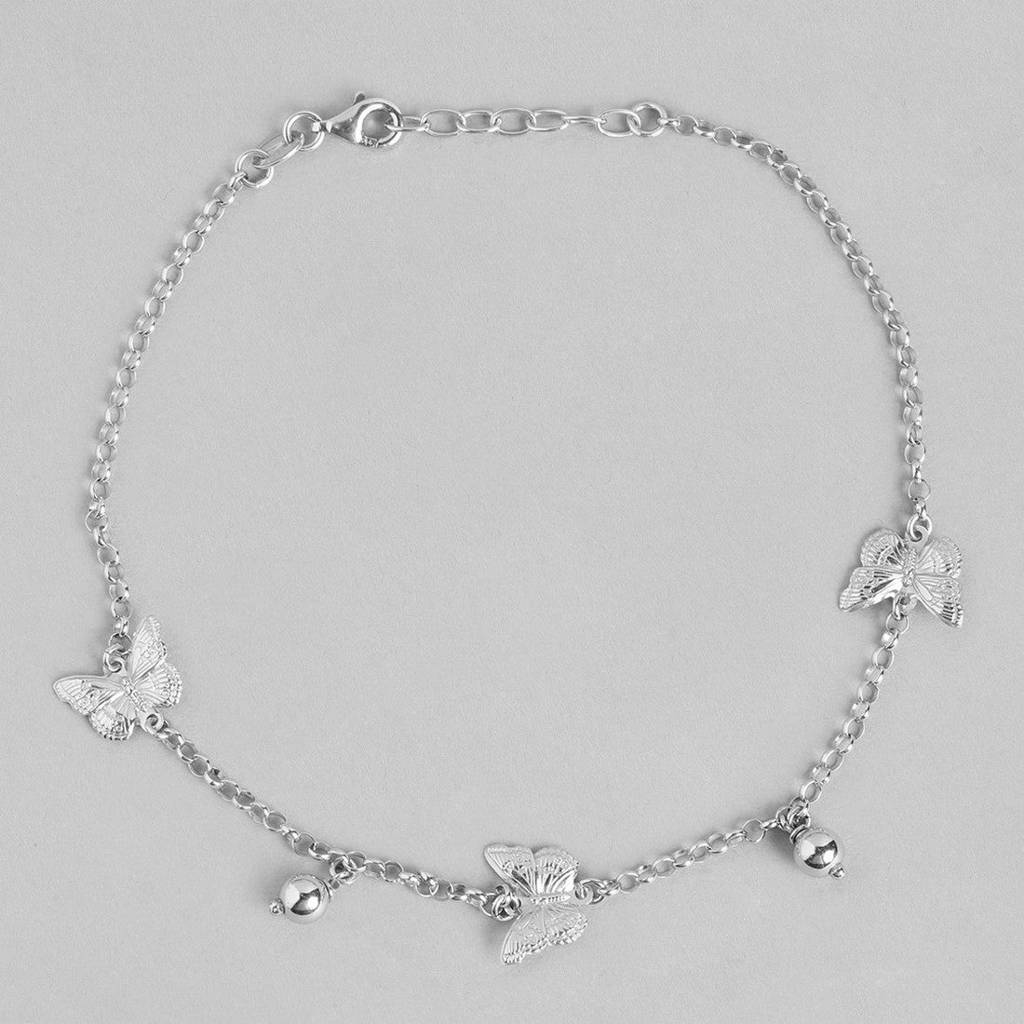 Triple Butterfly Rhodium Plated 925 Sterling Silver Anklet : ANK-60249-PAIR