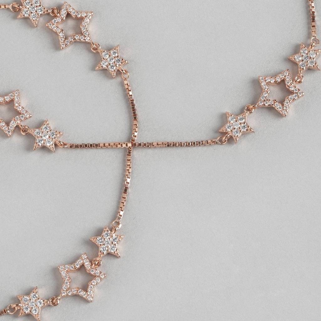 Star Cubic Zirconia Rose Gold Plated 925 Sterling Silver Anklet : ANK-60326-PAIR-RG