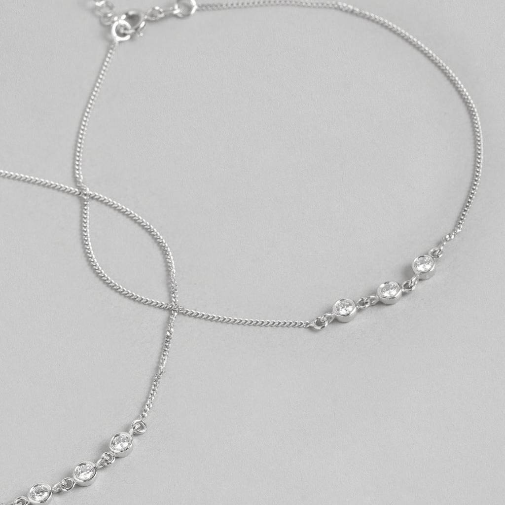 Triple Cz 925 Sterling Silver Chain Anklets : ANK-60133-PAIR