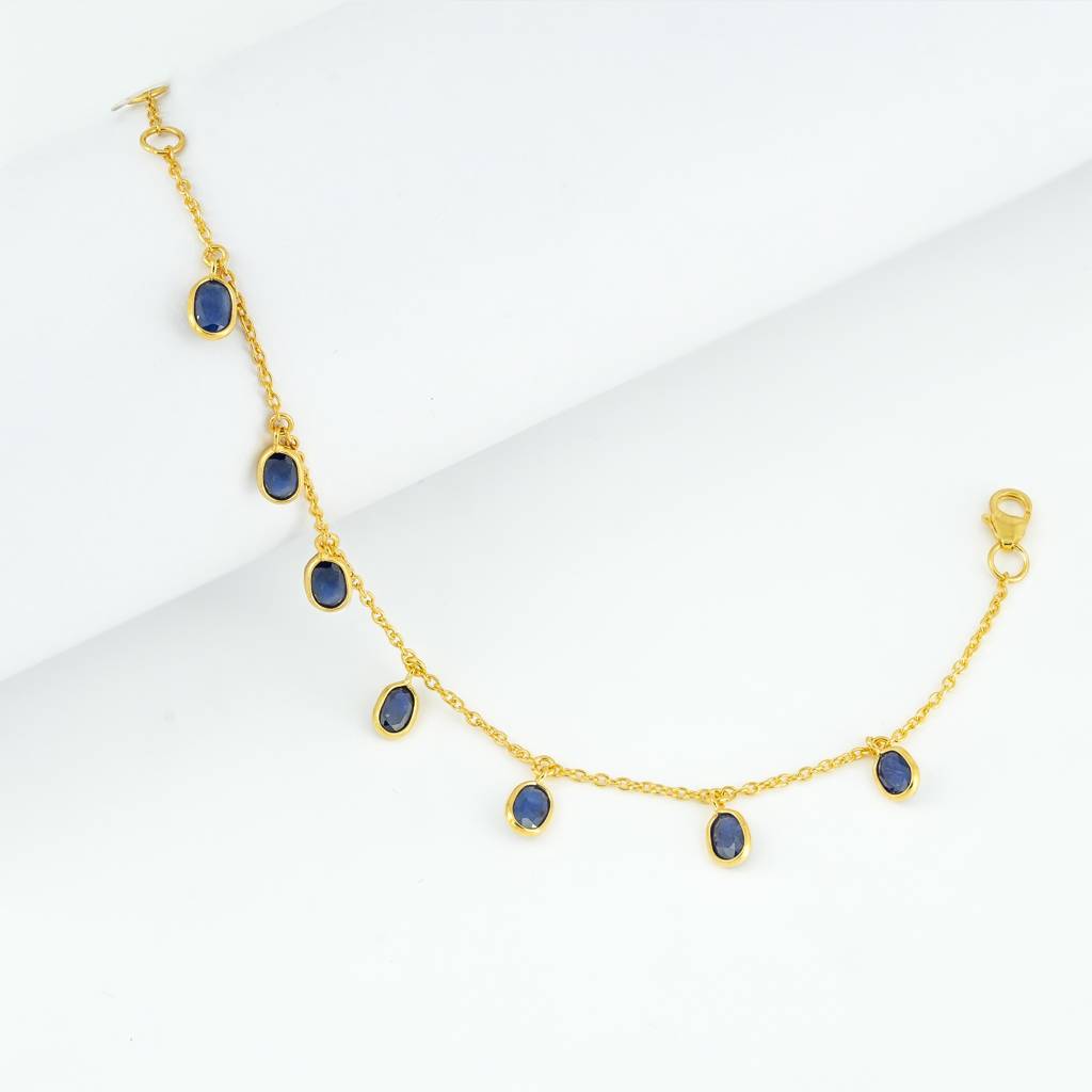 Single-Layer Semiprecious Stone 18Kt Gold Plated Sterling Silver Bracelet : BR0006