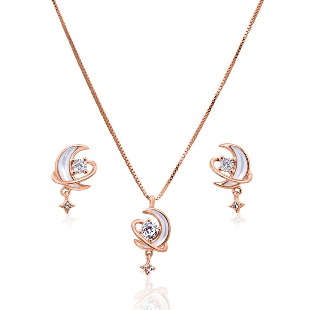 925 Pure Silver Zircon Studded Rose Gold Chain Pendant Set-Cps1024 : CPS1024