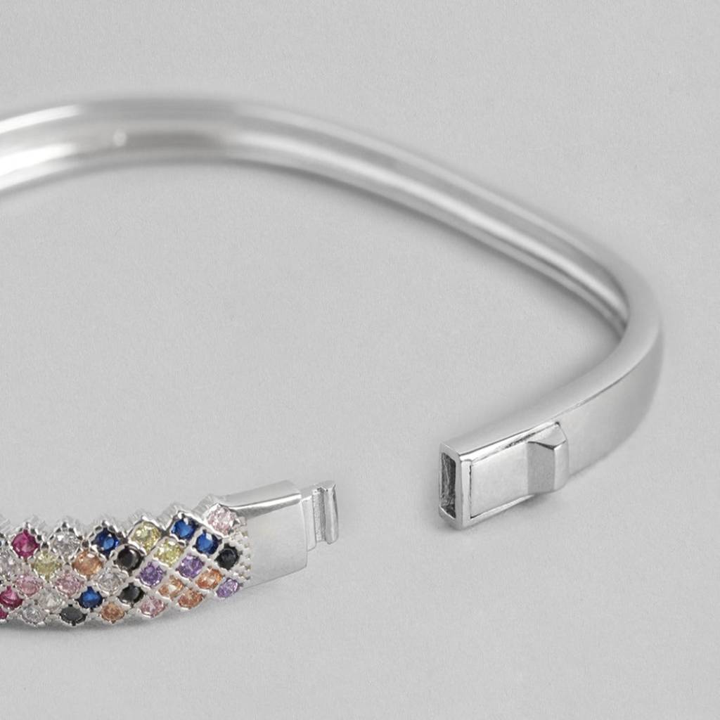 Radiant Elegance Coloured Cz Rhodium-Plated 925 Sterling Silver Kada Bracelet : BR-80334-R