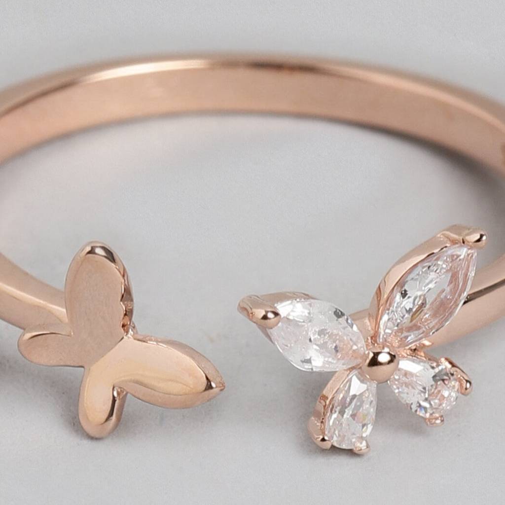 Butterfly 925 Silver Ring In Rose Gold (Adjustable) : RNG-40052