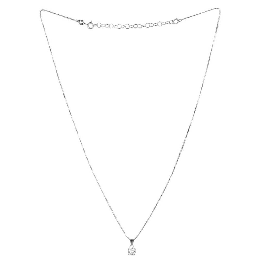 Solitaire 925 Silver Rhodium Plated Necklace Chain : PEN-30014-C