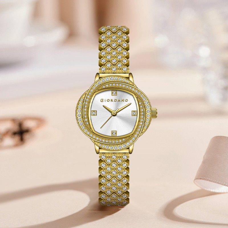 Giordano Luxury Crystal Watch For Women, Stainless Steel Strap, Diamond-Studded Bezel, Elegant Dress Timepiece : GZ-60120-11