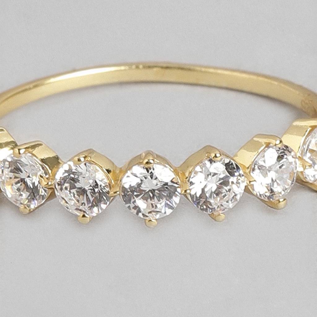 Golden Glow Cz Studded Gold Plated 925 Sterling Silver Ring : RNG-40178