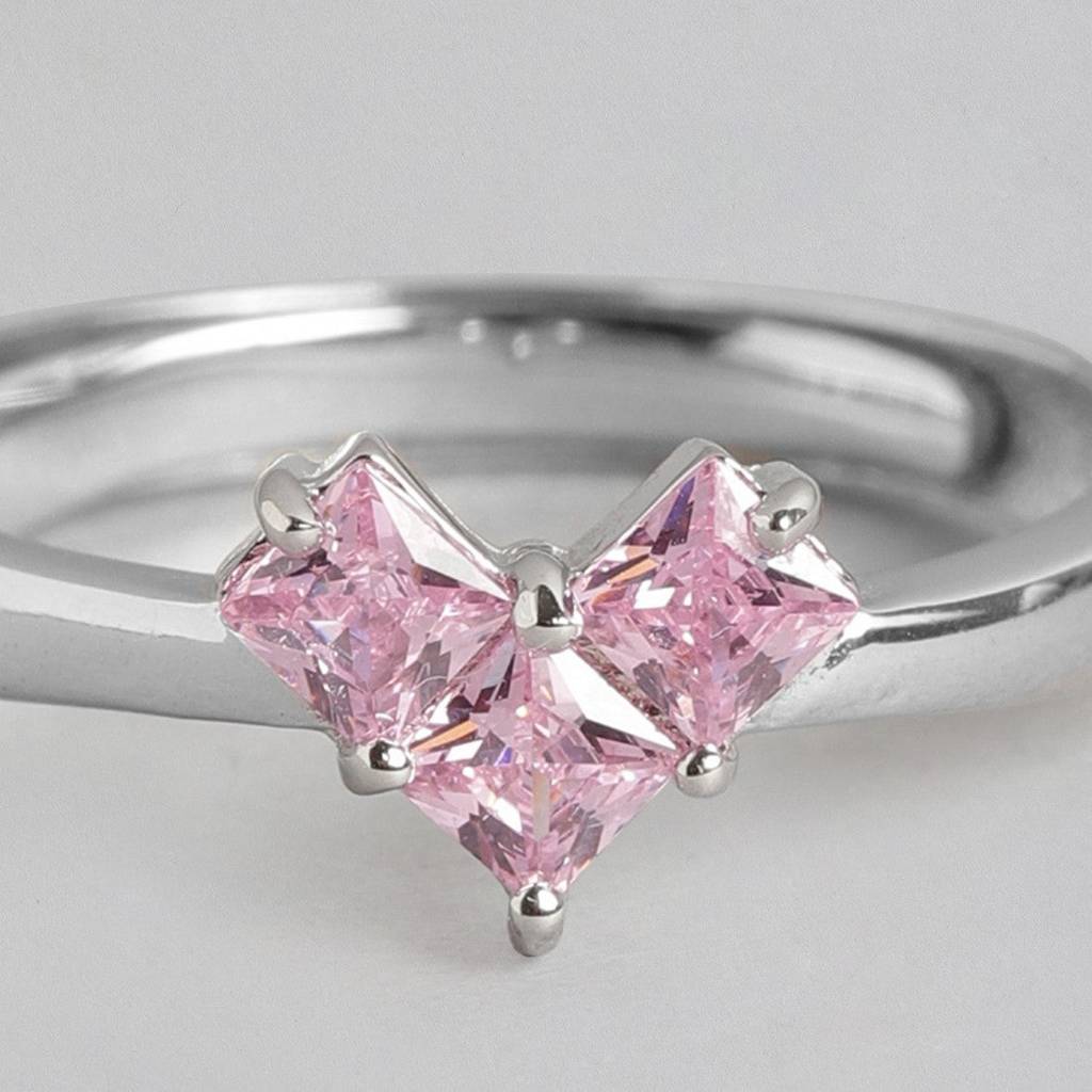Dusty Pink Heart 925 Sterling Silver Ring For Women (Adjustable) : RNG-40128