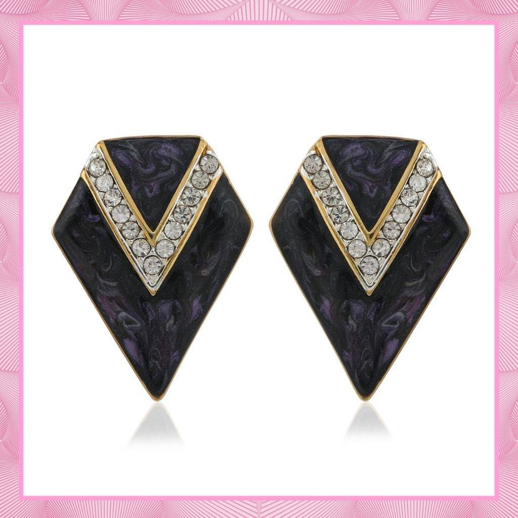 Estele Gold Plated Enamel And White Crystal Stud Earring For Women : 671702ER