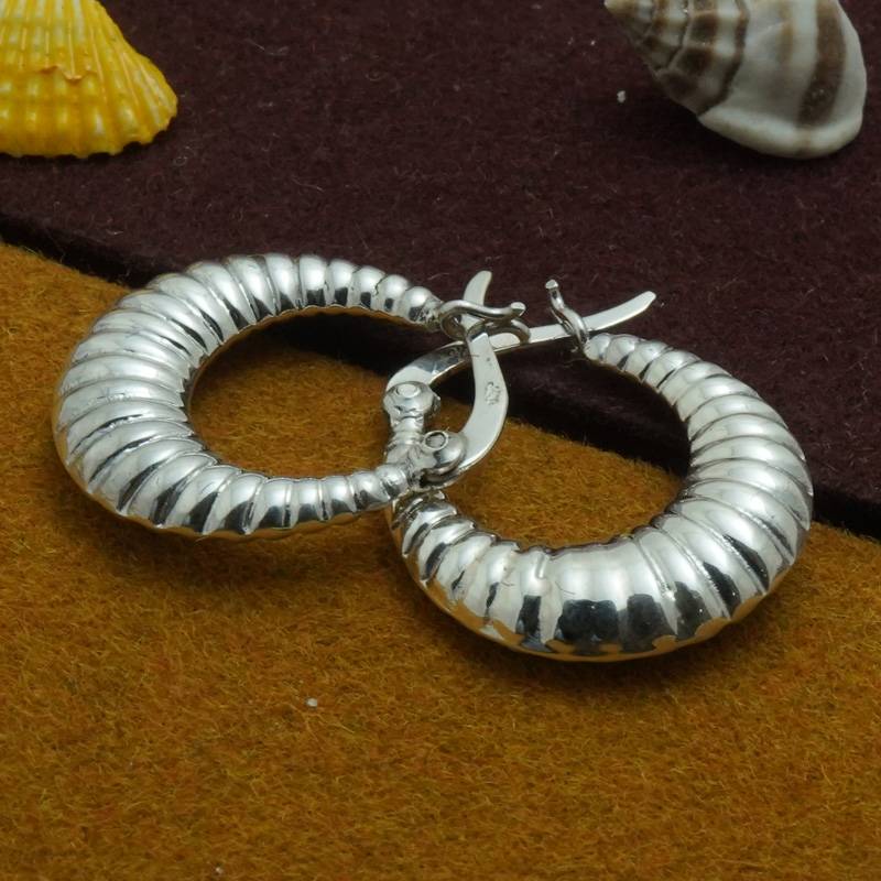 Croissant Chunky Silver Hoops 925 Sterling Silver Earrings : TWP1181