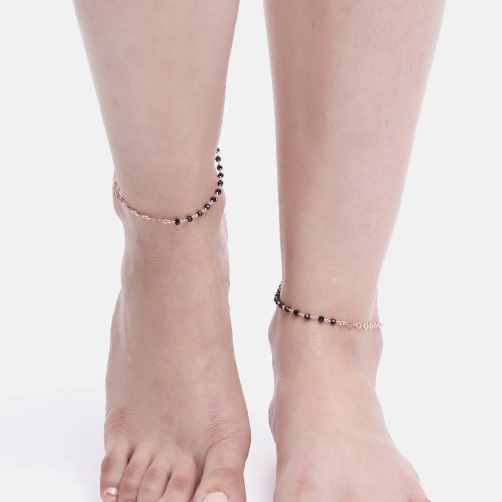 Rose Gold Radiance Beaded Chain Anklet In 925 Sterling Silver : ANK-60272-PAIR