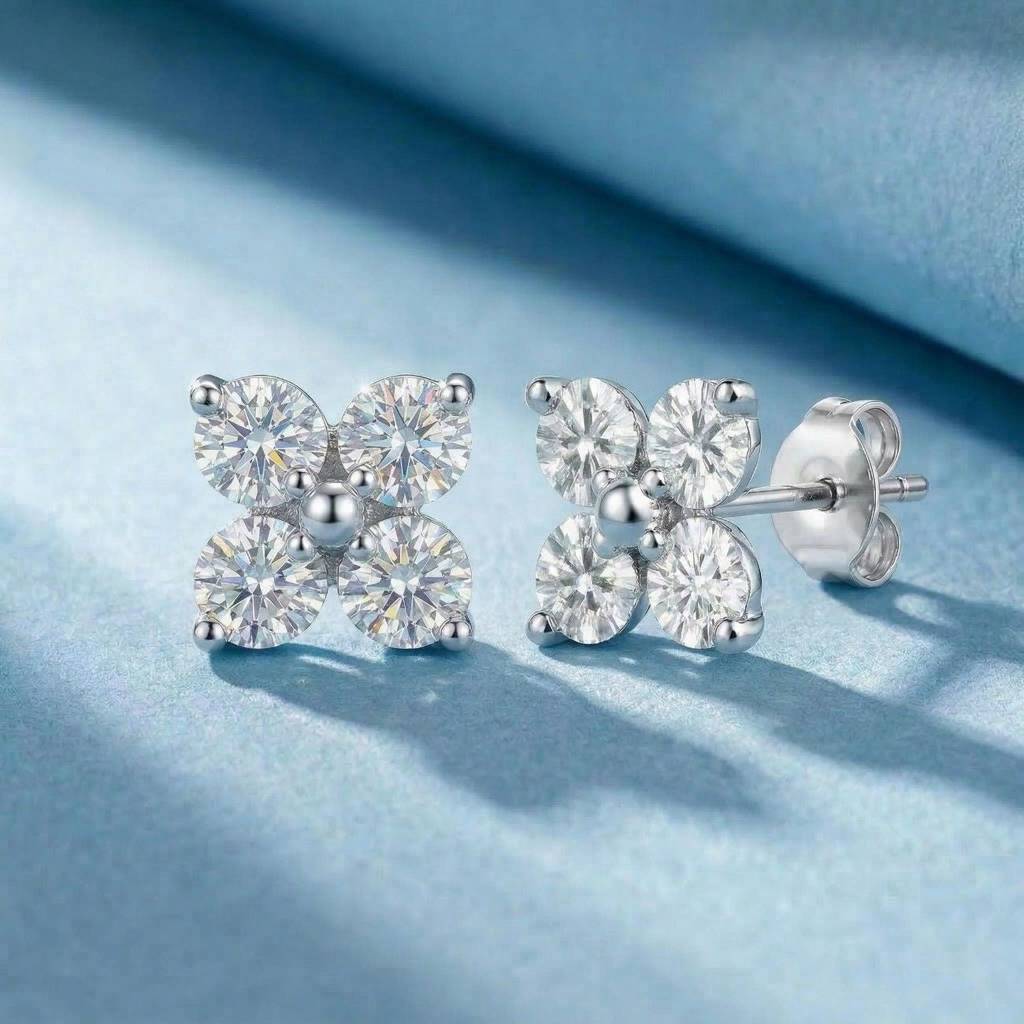 Floral Spark 925 Silver Stud Earrings : EAR-21085-R