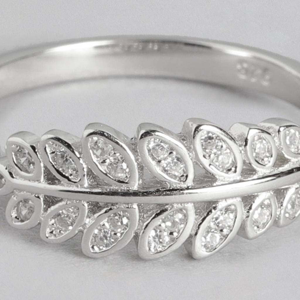 Classy Branch Cut Cz Studded 925 Silver Ring (Adjustable) : RNG-40068