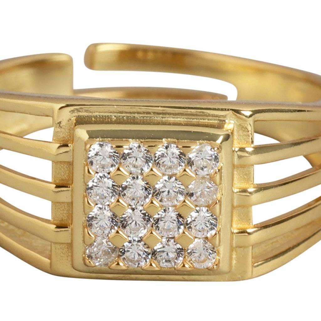Gilded Radiance Cz 925 Sterling Silver Gold-Plated Ring For Him (Adjustable) : M-RNG-40231-G