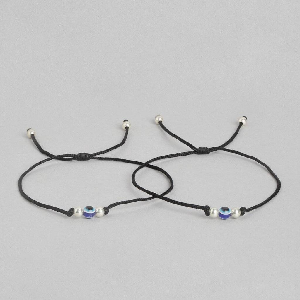 Uni-Evil Eye Rhodium Plated 925 Sterling Silver Thread Anklet : ANK-60212-PAIR
