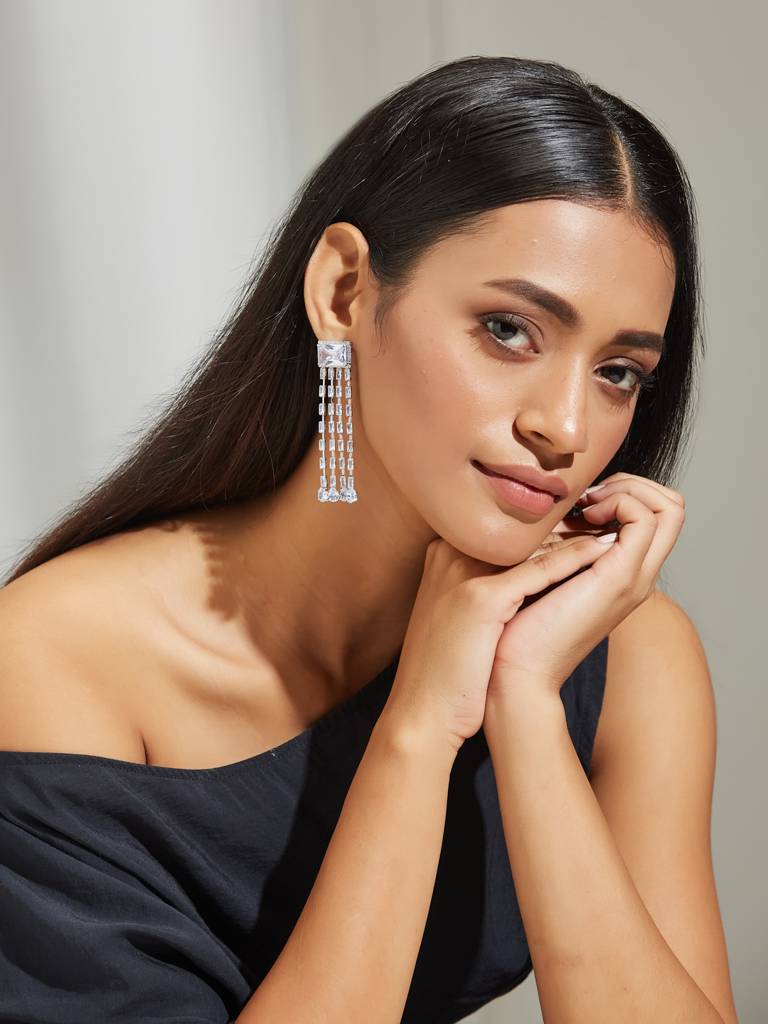 Silver Cz Stone Earrings : YI24A0154E
