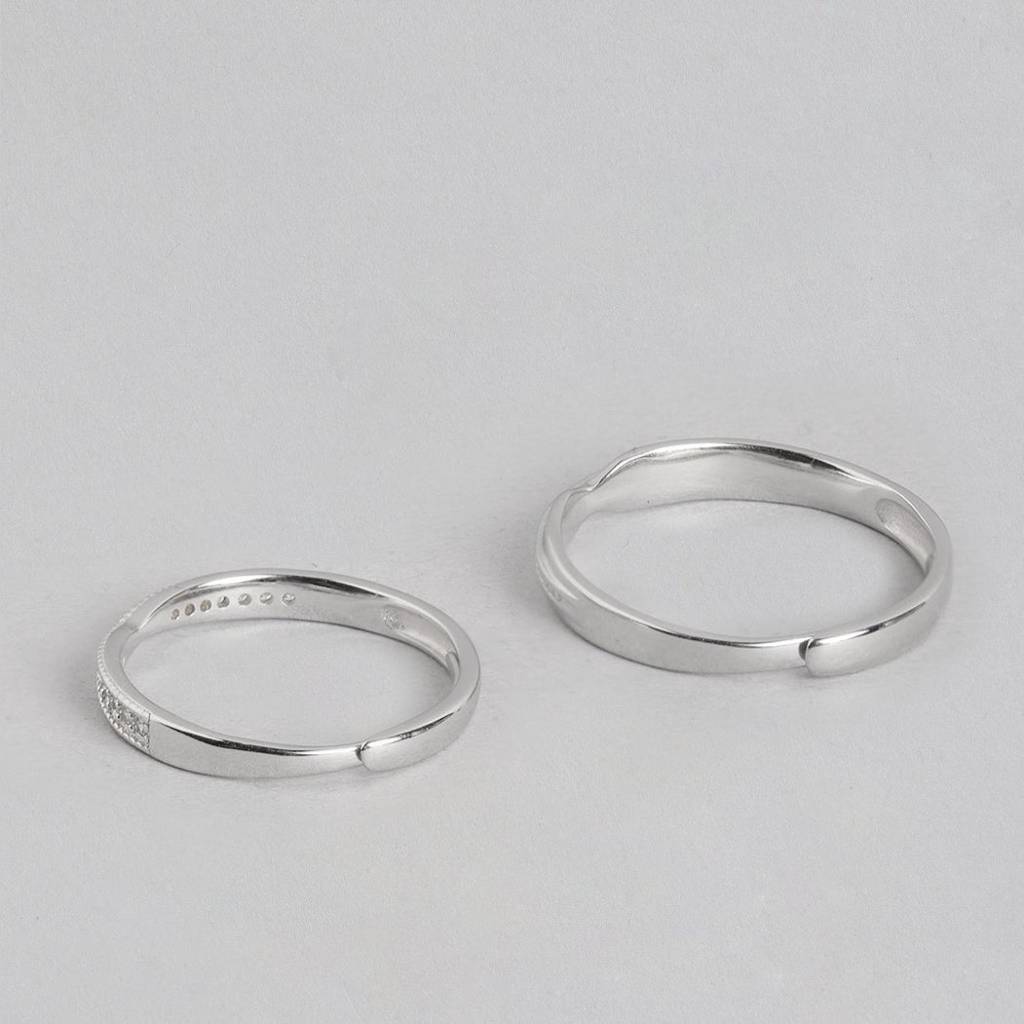 Plain Cz 925 Sterling Silver Couple Ring (Adjustable) : RNG-40012-CMB