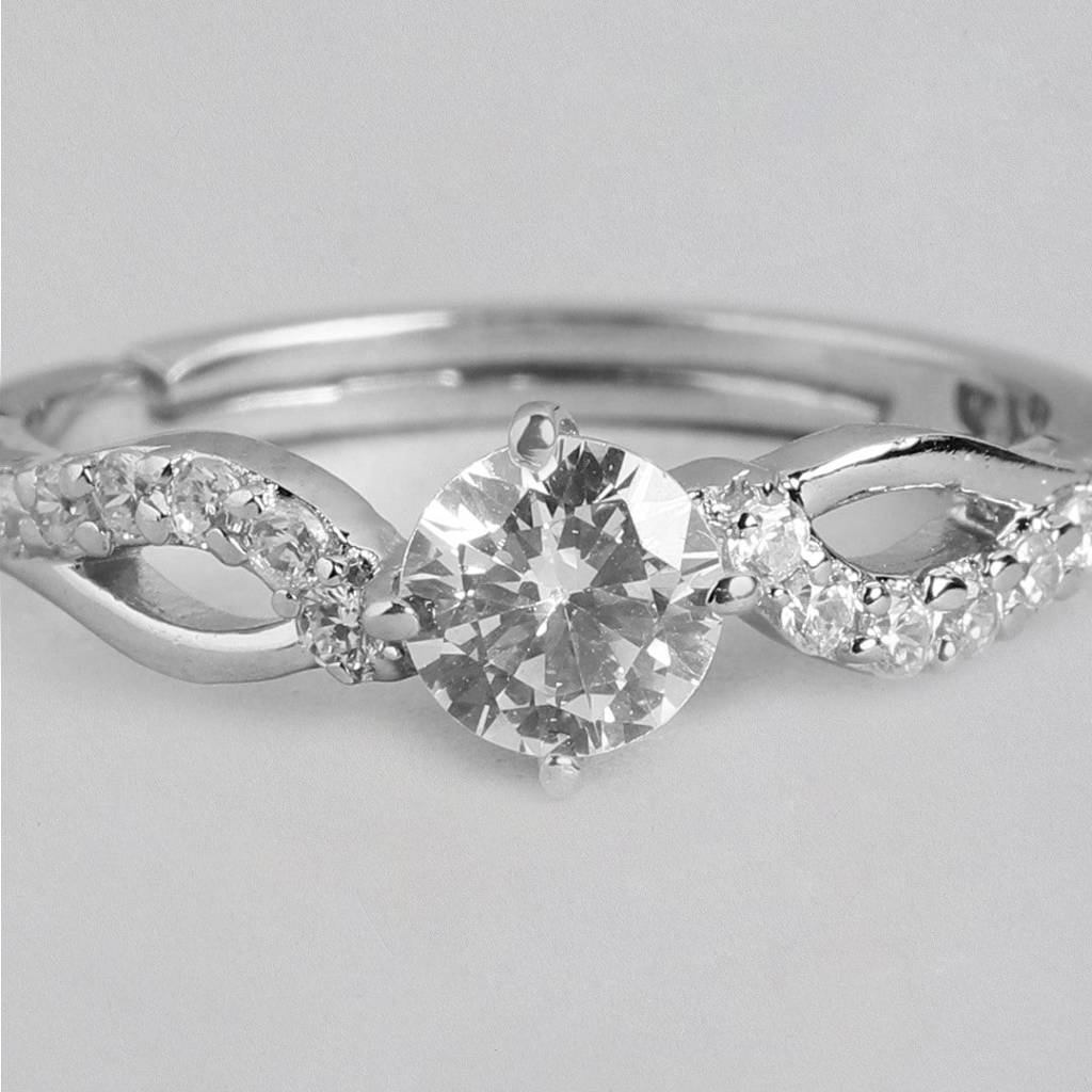 Diamond Dreams Cz Rhodium-Plated 925 Sterling Silver Female Ring (Adjustable) : RNG-40245-R