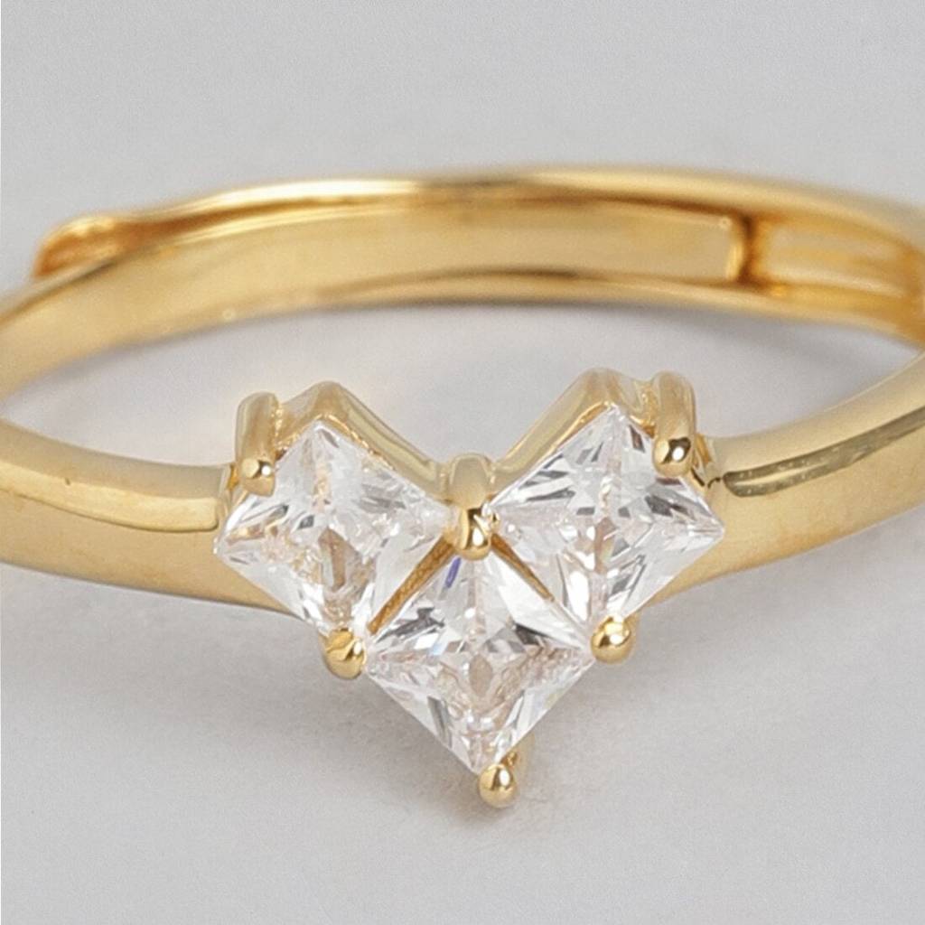 Golden Love Gold-Plated 925 Sterling Silver Ring With White Cubic Zirconia (Adjustable) : RNG-40157