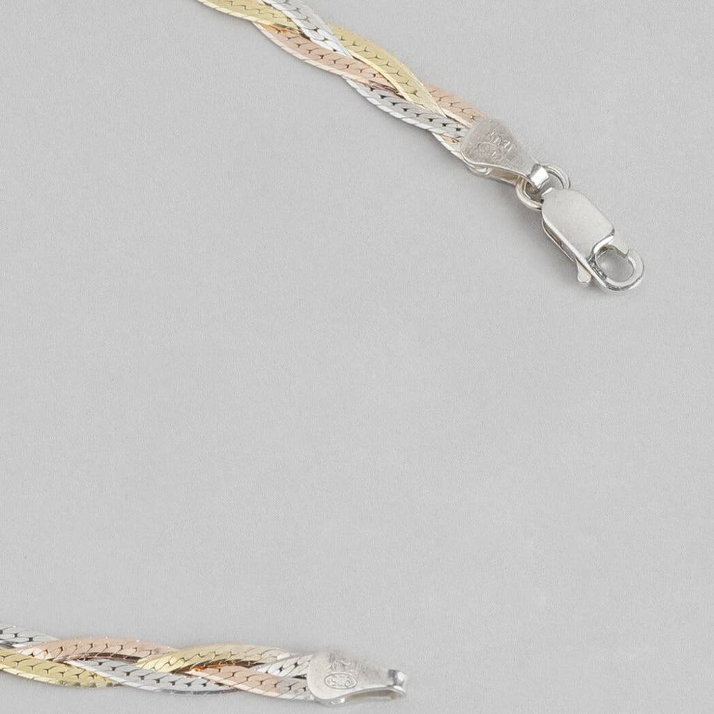 Triple Tone Braided 925 Silver Anklet : ANK-60049-PAIR