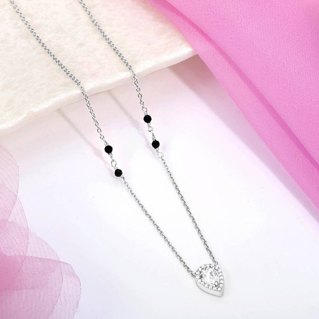 Radiant Vows Cz Rhodium-Plated 925 Sterling Silver Mangalsutra : MGS-10045-R
