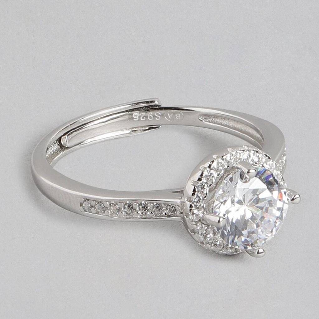Solitaire Halo 925 Silver Ring (Adjustable) : RNG-40032