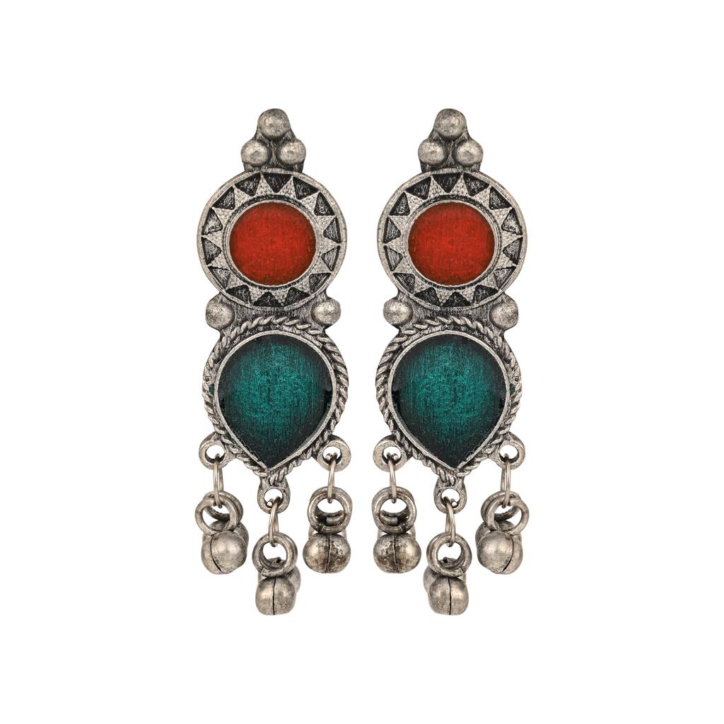 Silver Oxydised Finish Crescent Pendant Necklace Set : S24MRNS308MLT