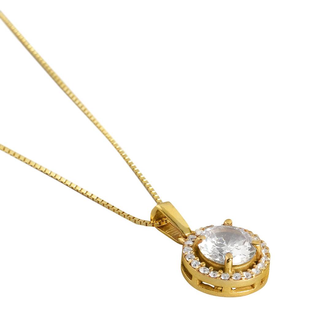 Classic Solitaire Golden Plated 925 Sterling Silver Pendant With Box Chain : PEN-30027