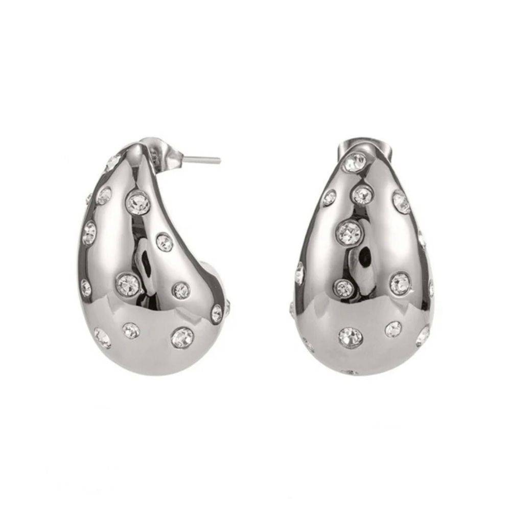 18Kt Gold Plated Cubic Zirconia Studded Teardrop Earrings, Atlas : INATLAS-S