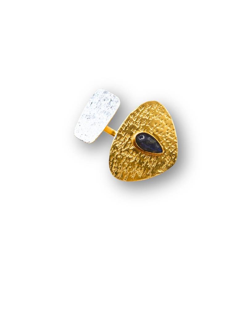 Arushi Dual Tone Adjustable Brass Ring 18K Gold Plated Handmade : BJV064