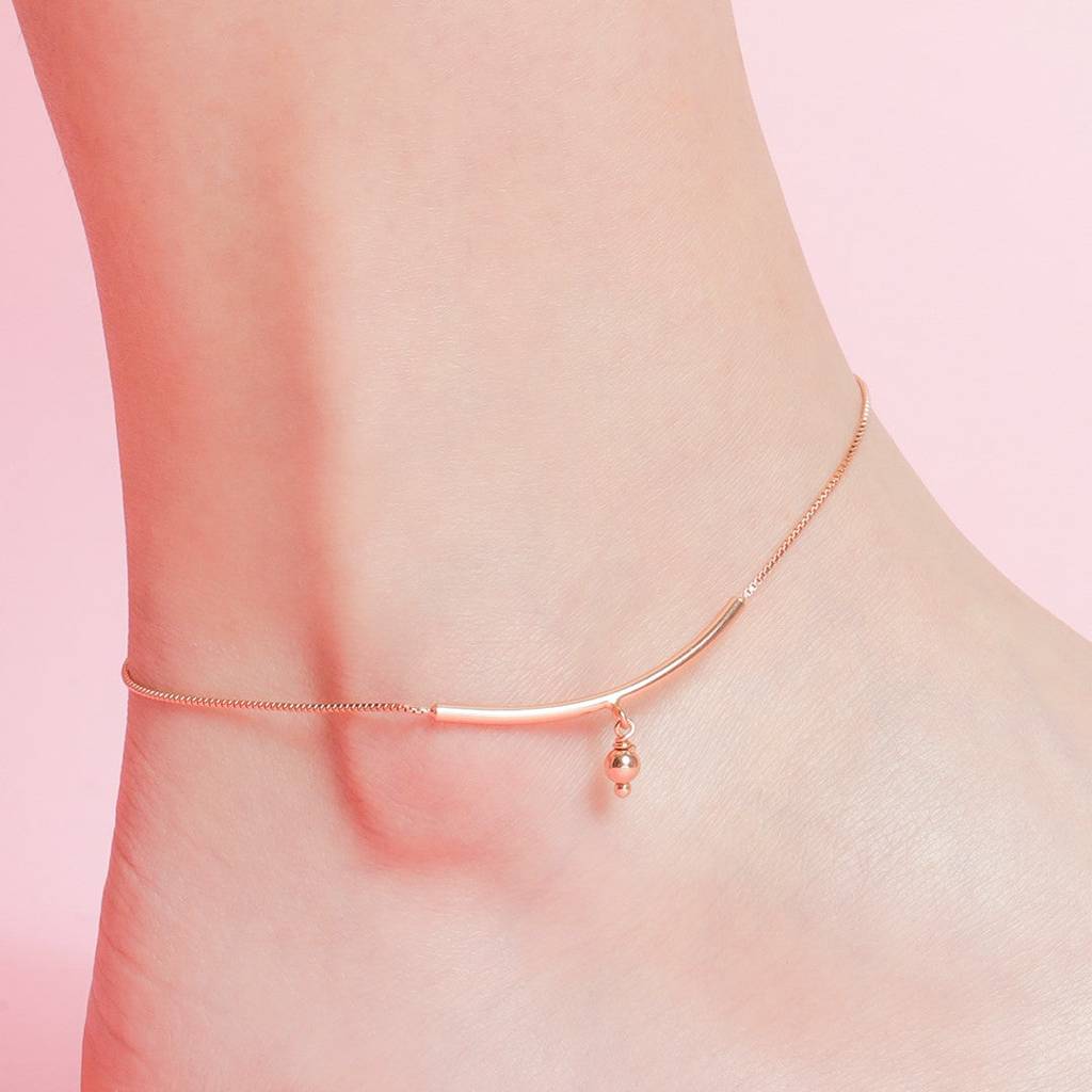 Rose Gold Plated 925 Sterling Silver Drop Chained Anklet : ANK-60244-PAIR