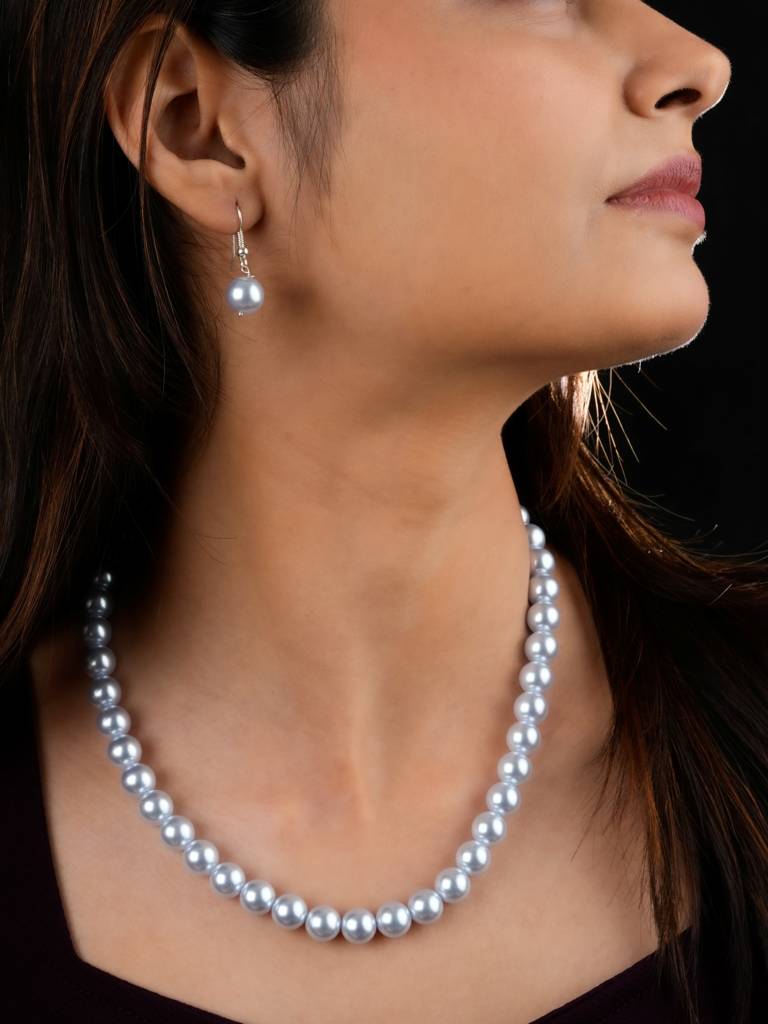 Ice Blue Pearls Necklace Set : PRMBS06