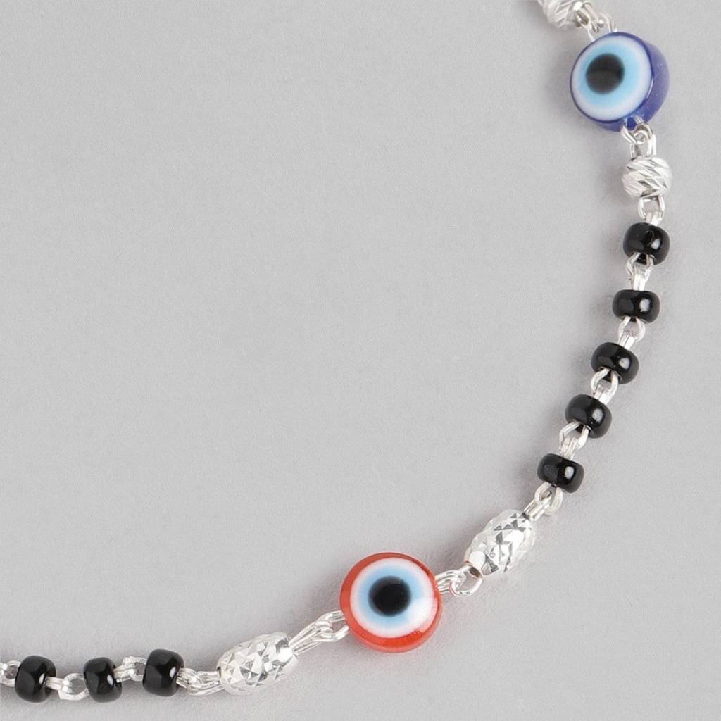 Beaded Evil Eye 925 Sterling Silver Chain Bracelet : BR-80144