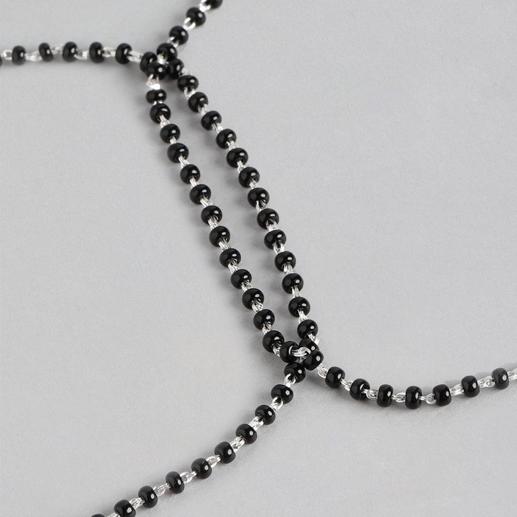 Silver Serenity Rhodium-Plated 925 Sterling Silver Anklet With Beaded Chain : ANK-60300-PAIR-S