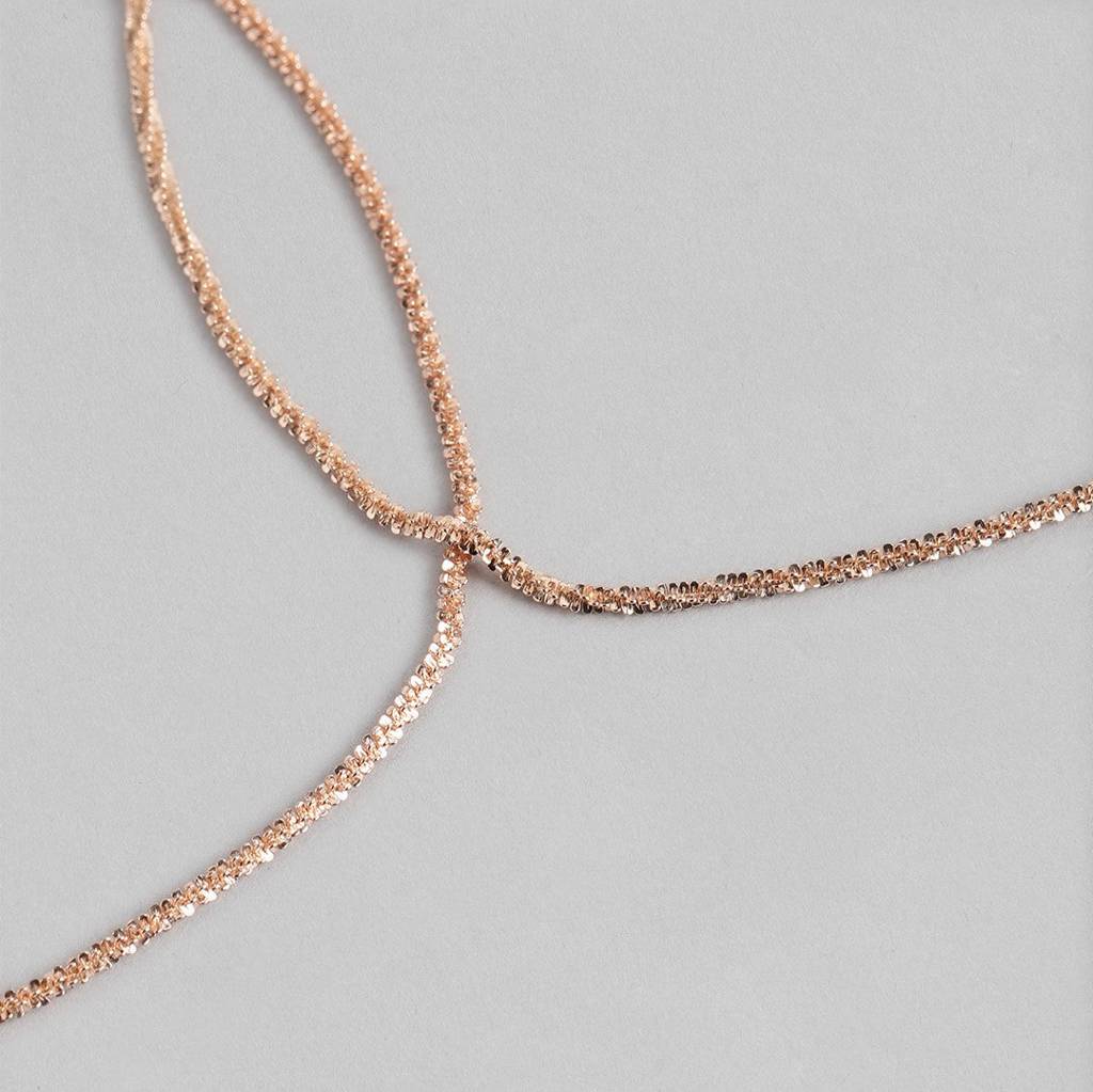 Sparkling Rose Gold Plated 925 Sterling Silver Chain Anklets : ANK-60151-PAIR