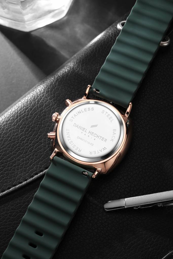 Daniel Hechter Paris Cluny Collection Multifunction Watch For Men With Round Dial, Date Display And Wavy Pattern  : DHM1019-03